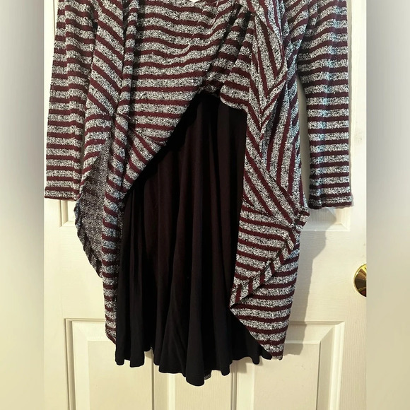 FREE PROPLE S Maverick Knit Gray Eggplant Stripe Wrap Lined Skater Dress V Neck - Picture 8 of 14